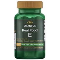 SWANSON Real Food E - natūralus vitaminas E 400 TV iš saulėgrąžų sėklų aliejaus (60 kapsulių).