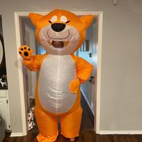 Oranžinis šuniuko pripučiamas kostiumas, suaugusiems 150-190cm oranžinė