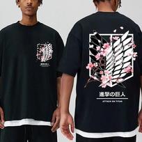 Anime Attack on Titan marškinėliai Ackerman Mikasa Eren Jaeger Cherry Blossom Logo Grafikos marškinėliai Unisex Moteriški drabužiai Medvilniniai marškinėliai 2XL