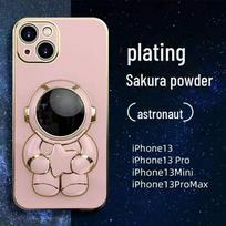 Popular Douyin iPhone 13ProMax/12/XS/8P Silicone Astronaut Case with Electroplating, Full Package and Bracket. iPhone 11 vyšninės rožinės spalvos
