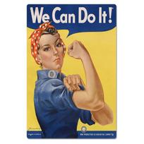 Mes galime tai padaryti skardinis ženklas feminizmas įkvėpimas metalinė plokštelė motyvuojantis citata Rosie Riveter namų miegamojo biuro sienos meno dekoras 20x30cm yellow