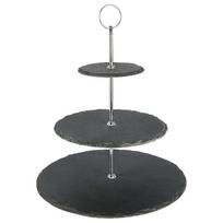 Serviravimo padėklas, 31 cm, Serviravimo lėkštė akmens juoda 3 aukštų 31 cm