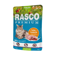 Rasco konservai katėms (sterilizuotoms) su kalakutiena ir spanguolėmis padaže, 85 g