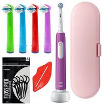 "Oral-b Junior Pro Violet" dantų šepetėlis + 4x EB-10A Color pakaitinis antgalis + rožinis dėklas