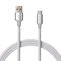 Entac kabelis USB-A - USB-C 1.5m 2A 10W nailonas sidabrinis