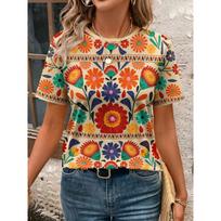 Women's T Shirt Floral Graphic Plants Vintage Stylish Classic Short Sleeve Crew Neck Regular Tops Daily S