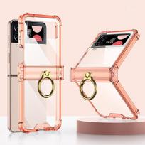 Shockproof Transparent Case With Ring For Samsung Galaxy Z Flip 4 Flip4 5g Case Hinge Protection Clear Reinforced Corner Cover case with ring oranžinė
