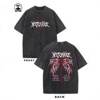 220GSM Rūgštiniu būdu apdorotas 100% medvilnės T-shirt Vyrams arba Moterims Streetwear Vintažinis Vasaros Spausdintas T-shirt S juoda