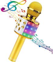 „4 viename“ belaidis karaoke mikrofonas su LED apšvietimu, nešiojamasis mikrofonas vaikams, puikus dovanų žaislas vaikams, mergaitėms, berniukams ir suaugusiems – aukso spalvos