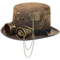 Steampunk Gothic Hat Vintage Metallic Skull Chain Gear Cap Goggles Metallic Punk Hat (Size 56 - 60cm)