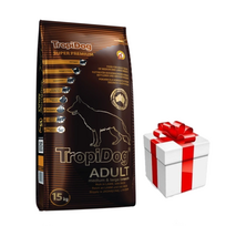 TROPIDOG Super Premium suaugusiems vidutinių ir didelių veislių šunims ėriena su ryžiais 15kg + Staigmena ŠUNIUI