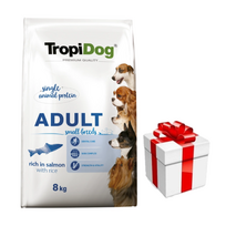 TROPIDOG Premium Adult medium & large breeds lašiša ir ryžiai 8kg + Staigmena ŠUNIUI