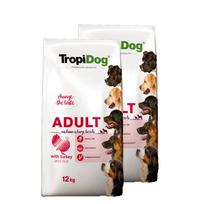 TROPIDOG Premium suaugusiems, vidutinių ir didelių veislių šunims- kalakutiena su ryžiais 2x12kg