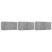 Pakabinamos TV spintelės, 3vnt., Mediena, 60x30x30cm, pilka