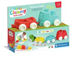 Clemmy spalvingi sensoriniai traukinukai suvagonais ir minkštais blokais Clementoni 17961