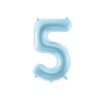 Folinis balionas Skaičius "5", 86 cm, šviesiai mėlynas