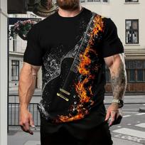 New Summer Men's Fashion T-shirt Personality Guitar Printed Men's T-shirt Top XS juoda