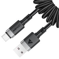 „Acefast C14-04“ USB-A - USB-C kabelis, spyruoklinis, 480Mb/s, 3A, 1,2 m, įkrovimo ir duomenų kabelis, juodas