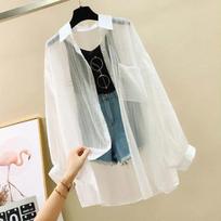 Vasaros apsaugos nuo saulės marškinėliai Elegantiški perspektyvūs ploni šifono palaidinė Korėjietiška Harajuku Peržiūra laisva viršutinė laisvalaikio moteriška megztinys S balta