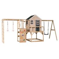Medinis žaidimų namelis vaikams su sūpynėmis ir laipiojimo sienele, Wendi Toys M23G-G, pilka, 197 x 508 x 242 cm