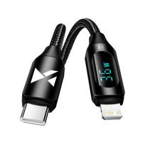 Kabelis iPhone USB-C - Lightning su LED ekranu 36W 2m, juodas