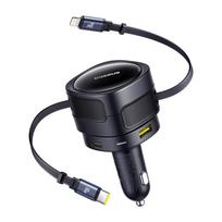 Baseus Enjoyment Max car charger with USB-C+Lightning cables and USB-A+USB-C ports 90W Black, Ładowarka samochodowa Baseus Enjoyment Max z kablami USB-C+Lightning i portami USB-A+USB-C 90W Czarny