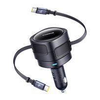Baseus Enjoyment Max car charger with USB-C+USB-C cables 60W Black, Ładowarka samochodowa Baseus Enjoyment Max z kablami USB-C+USB-C 60W Czarny