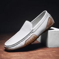 Itališki vyriški batai Natūralios odos Slip-on Loafers Patogūs lengvi vairavimo batai Vasariniai oficialūs Boat Shoes Basakojai Moccasins 38 balta