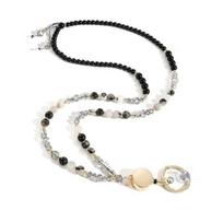 Natural Stone Faux Crystal Card Holder Adjustable ID Lanyard Women Handmade Beaded rožinė