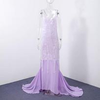 Sexy Sequin Mesh Party Dress Women Patchwork Sling V Neck Backless Long Dresses 2025 Spring Summer Lady Slim Sleeveless Dress S violetinė