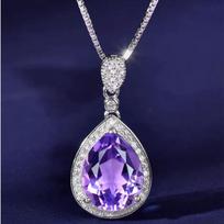 2024 Silver-Plated Purple Crystal Water Drop Pendant Necklace - Simple & Versatile Design