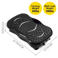 Vibracinė platforma treniruoklis su LCD, 3 lygių masažu, Bluetooth, USB muzika ir išmaniuoju laikrodžiu – 350 svarų talpos viso kūno fitneso platforma juoda