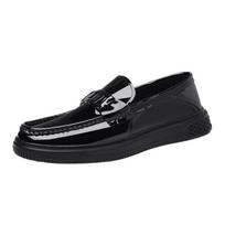 Men Cow Leather Casual Shoes Street Gentleman Slip-on Patent Leather Loafers Spring Trend Man Comfortable Driving Shoes 38 juoda