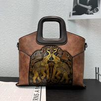 Ethnic embroidered handbag with auspicious motifs--Spacious textured ladies shoulder bag multifunctional oriental style day bag
