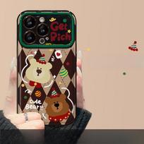 Applicable To Apple 15 Mobile Phone Case IPhone 13/14promax Christmas Bear Doll Lanyard 12 Flip Mirror iPhone 16