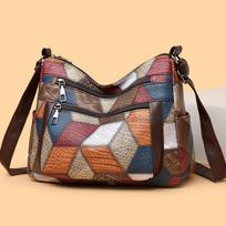 Women Messenger Bags PU Leather Shoulder Bag Handbag Female Crossbody Bag Vintage Plaid Pattern Bag 26x10x20cm