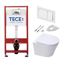 TECEbase klozeto rėmas su baltos spalvos vandens nuleidimo plokštele ir pakabinamas klozetas SAT Infinitio Compact Rimless su lėtaeigiu dangčiu