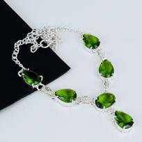 Peridoto brangakmenis Rankų darbo 925 prabos sidabro karoliai Peridoto brangakmenių papuošalai Karoliai moterims Valentino dovanos moterims 18-20" žalia