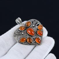 Apelsinų karneolio brangakmenis rankų darbo 925 sterlingų sidabro papuošalų pakabukas Natūralus oranžinis karneolio širdies formos pakabukas dovanoms 2.17" oranžinė