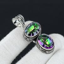 Mystic Rainbow Topaz pakabukas, 925 Sterling Sidabro pakabukas, Dvigubas brangakmenis Rainbow Mystic Topaz Karoliai Antikvariniai papuošalų pakabukas dovanoms 2.75