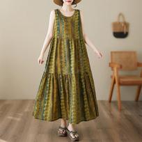 Sleeveless Plus size vintage floral new in dresses for women casual loose long summer dress