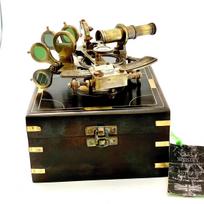 Antique Maritime Nautical Compass Sextant Vintage Marine Astrolabe Ship's Instruments with Wooden Box J. Scott London-Brass Ship Sextant