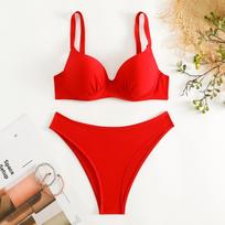 Bikinis maudymosi kostiumėlis Moteriškas Push Up maudymosi kostiumėlis Tvirtas bikinių rinkinys Seksualus maudymosi kostiumėlis, skirtas moteriškam vasaros paplūdimio drabužiui be nugaros S raudona