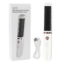 Hair Straightener Brush 3 Levels Adjustable Temperature Anti Scald USB Rechargeable Wireless