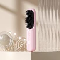 Rechargeable Wireless Ceramic Hair Straightener Comb - Fast Heating & Negative Ion Technology Button, English rožinė