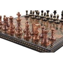 Prabangus žalvario ir metalo šachmatų rinkinys French Staunton vario juodas 30,48 cm