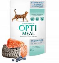 Optimeal Steril su lašiša ir mėlynėmis drebučiuose, 85 g