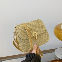 Madinga pintų juostelių maža rankinė moterims Naujos mados vieno peties crossbody rankinė Personalizuotas užsegimas su raktu Šiaudais austas mažas kvadratinis krepšys