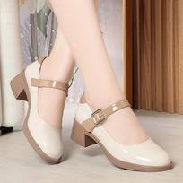 Mary Janes Woman Pumps Casual High-heeled Shoes Ladies Fashion Shoes Woman Shallow Mouth Thick Heel Office Pumps Shoes 35(22.5cm)
