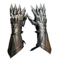 Sidabrinės apdailos Nazgûlo pirštinės-Plieninės viduramžių šarvų pirštinės-Žiedų valdovo Nazgûlo fantastinis vaidmenų žaidimo kostiumas -Fantastinė Larp šarvų pirštinė